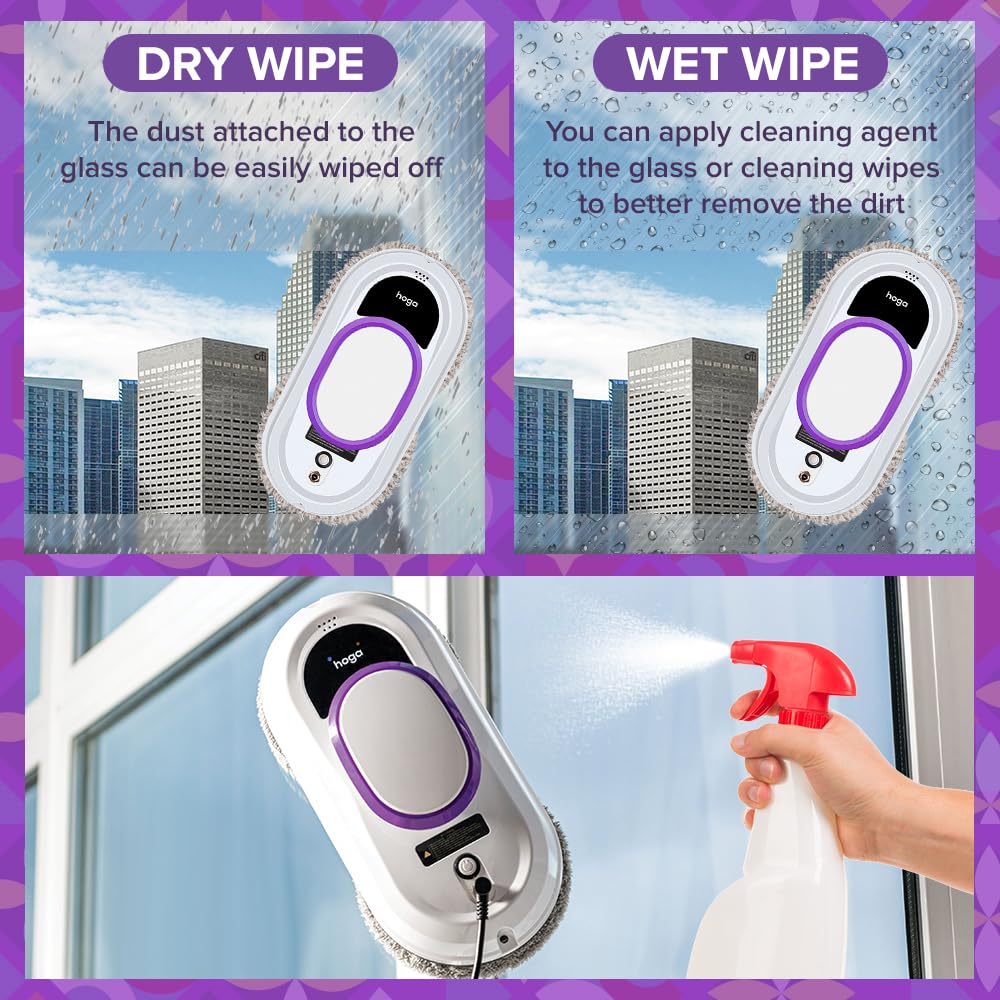 HOGA W10 Fortschrittlicher Fensterreinigungsroboter, mit Sicherheitsseil, Fernbedienung und 10 Reinigungstüchern - Unübertroffene Effizienz und Sicherheit bei der automatischen Fensterreinigung