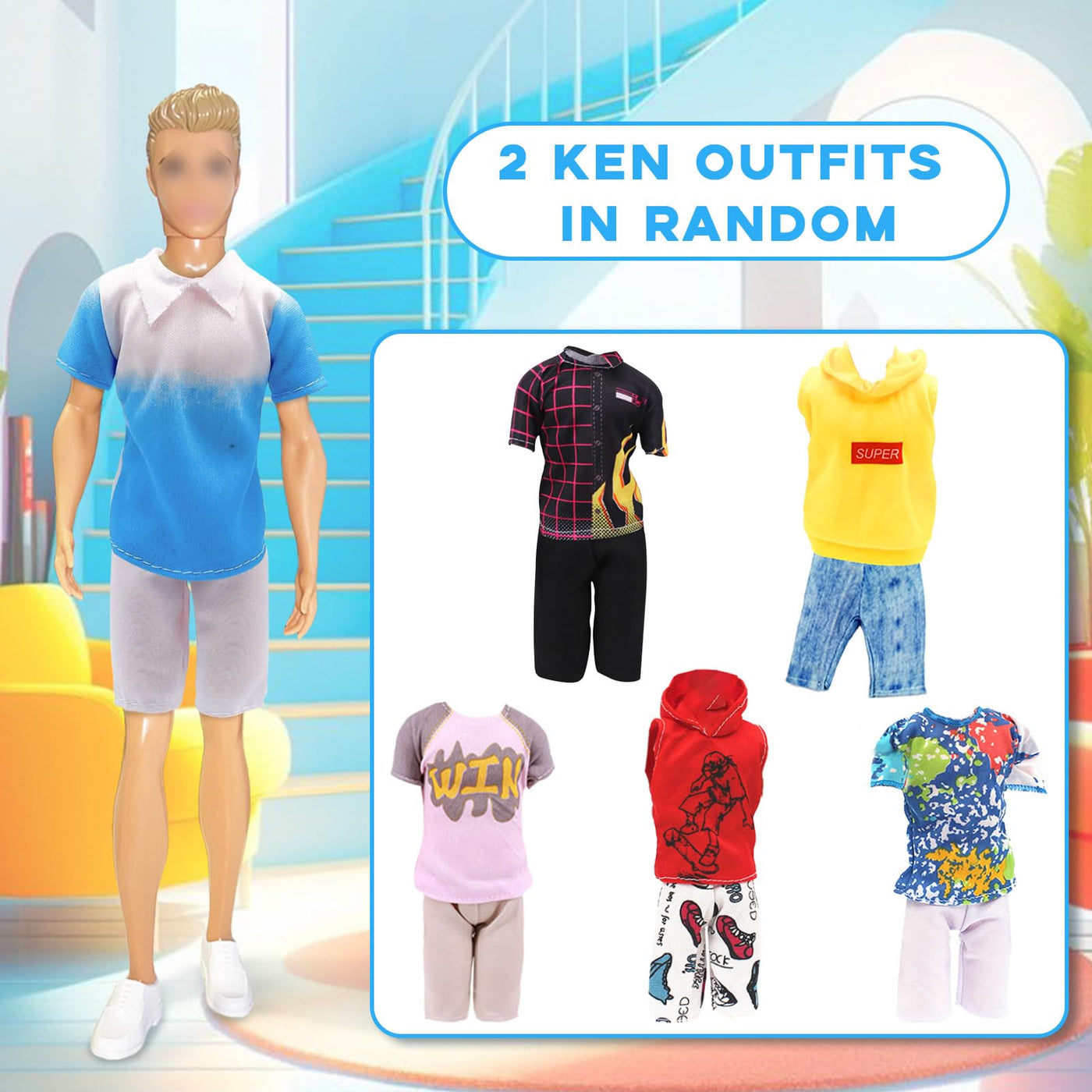 12 Kleidung und Zubehör Kompatibel mit Ken = 2 Sets Anzug + 2 Kurze Ärmel + 2 Shorts + 2 Badehose + 4 Schuhe, für 12 Zoll Jungen Puppen in Zufallsauswahl