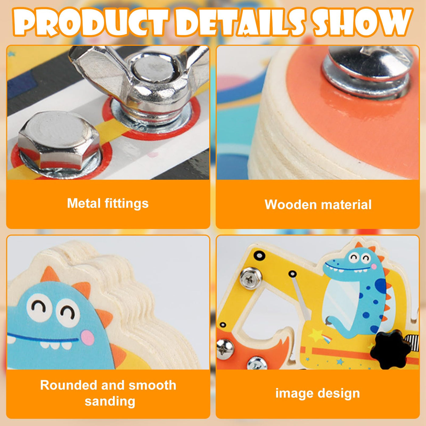 Montessori Schraubbrett Dinosaurier Bagger Spielzeug Motorikspielzeug ab 2 3 4 5 Jahre Busy Board Holz Kinderspielzeug Feinmotorik Lernspielzeug Bagger Spielzeug geschenke für Kinder Mädchen Junge