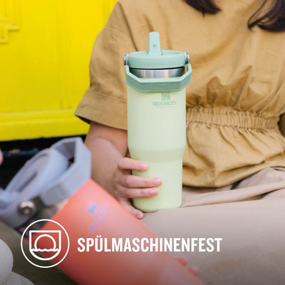 Stanley IceFlow Flip Straw Trinkflasche mit Strohhalm 0.89L - Thermosflasche Hält 12+ Stunden Kalt - Auslaufsicher - Trinkflasche Sport - Wasserflasche BPA Frei - Spülmaschinenfest - Citron