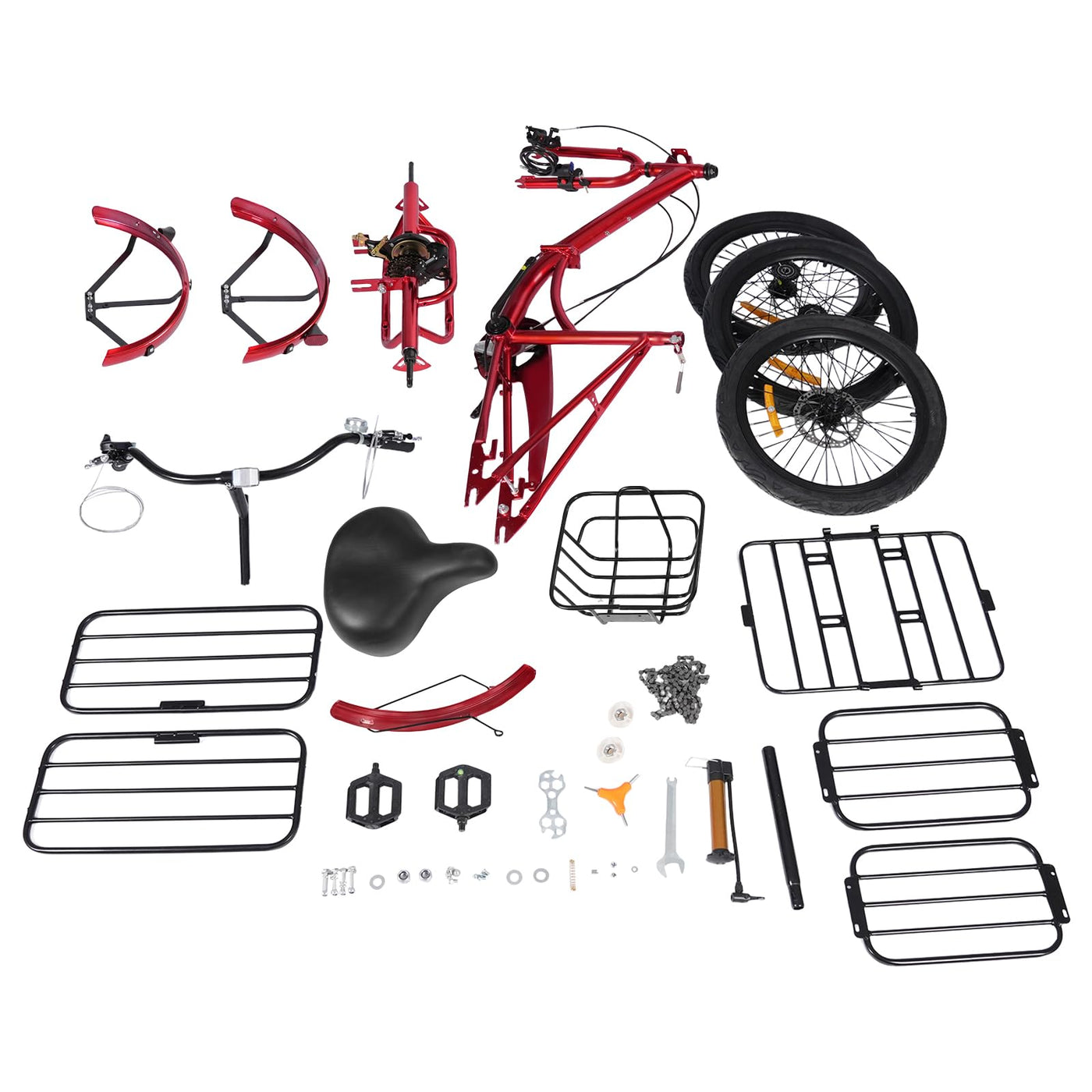 HuKaiL 20 Zoll Faltbar Dreirad für Erwachsene,7 Gang Klappbar Dreiräder mit Einkaufskorb, Höhenverstellbares Dreirädriges für Erwachsene und Senioren zur Freizeitgestaltung, Rot