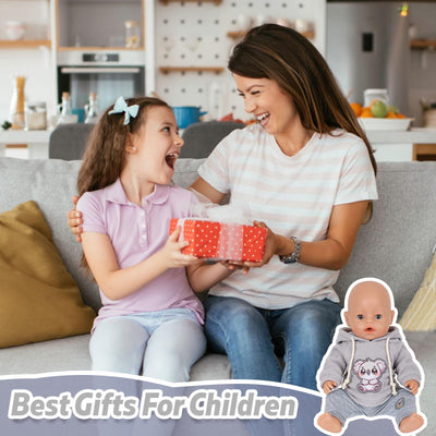 4 Stück Puppenkleidung für 14–18 Zoll große Babypuppen, 35-45cm Baby Puppen Outfits mit Koala, 43cm Süße PuppenKleidung Zubehör mit grau Koalahoodie + Hose + Socken + Kleiderbügel