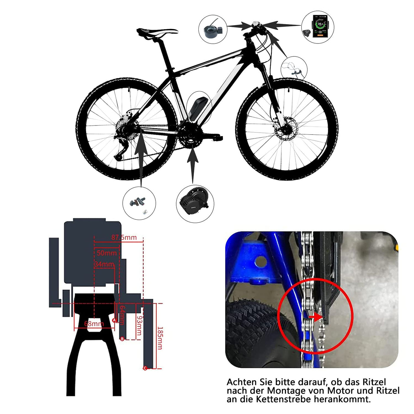 BAFANG BBS01B 36V 250W Motor Kit Elektrofahrrad Umbausatz Fahrradmotor Elektromotor für Fahrrad, optionaler Akku 13/15,6/17,4/19,2/24 Ah