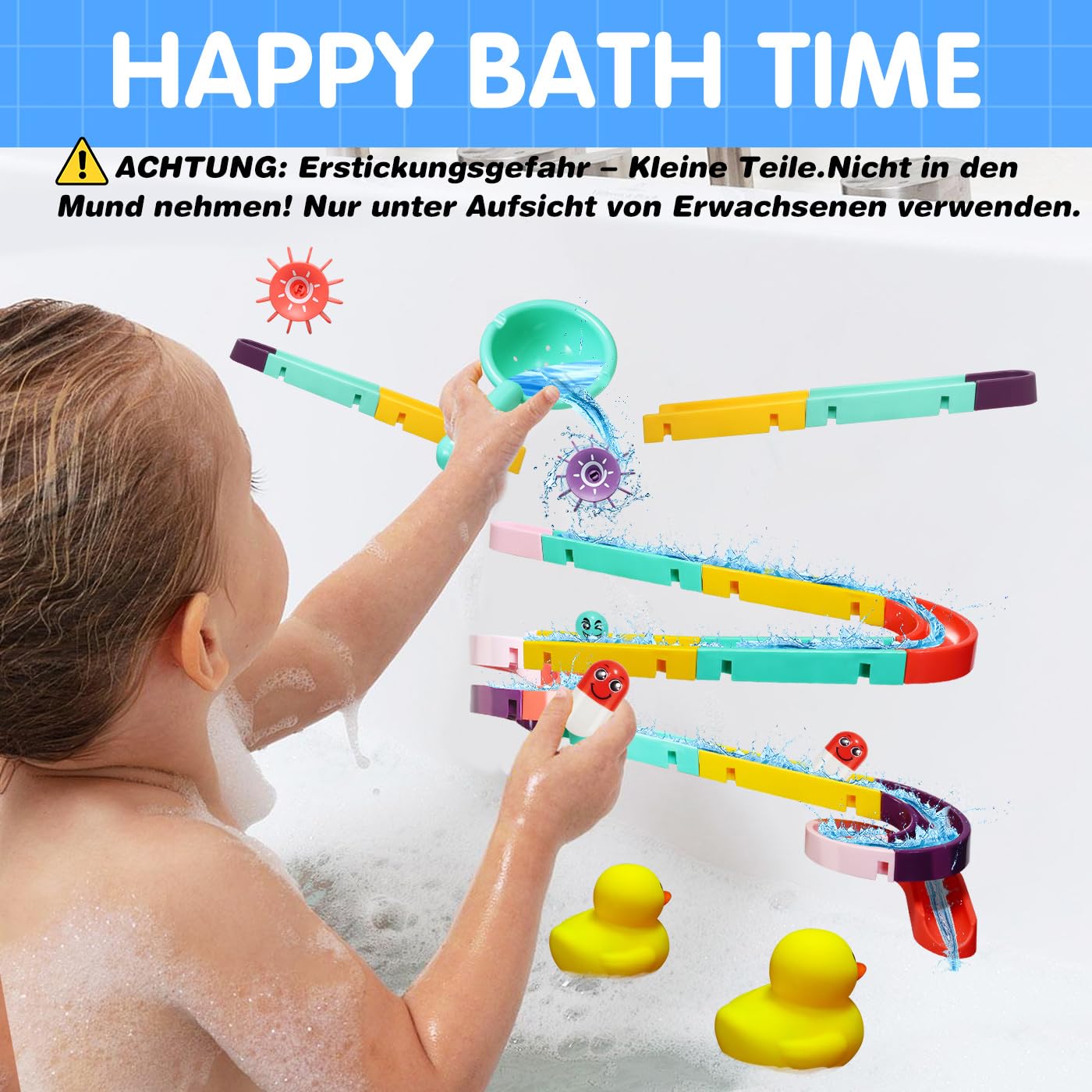 Badewannenspielzeug Kinder, 44 STK Kugelbahn Badespielzeug ab 3 4 5 6 Jahre, DIY Murmelbahn Badewannen Spielzeug mit Saugnäpfe, Wasserspielzeug Badespaß Geschenk für Mädchen Junge ab 3