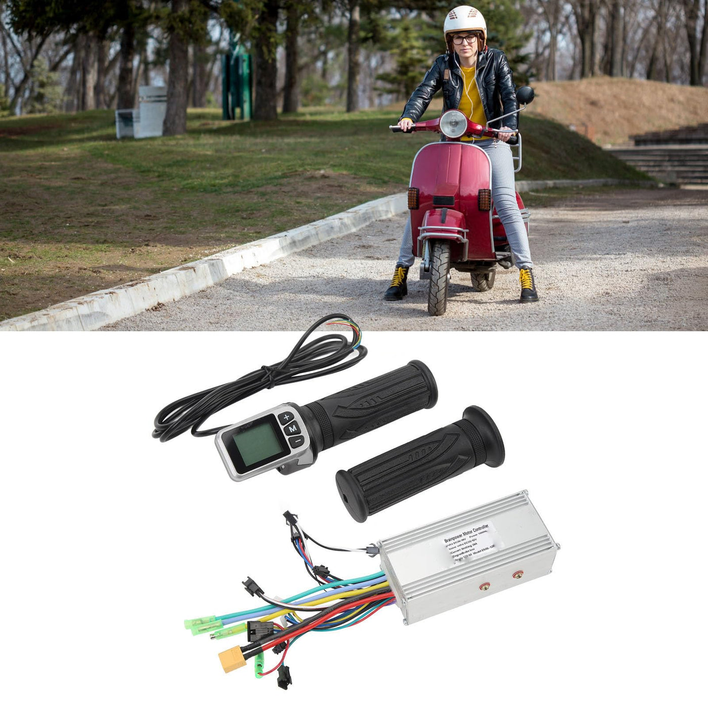 BuyWeek Elektrofahrrad Brushless Motor Controller Kit, 36V 48V 1000W 38A Sinuswelle Controller 124DX Drehgasgriff mit LCD Panel für Elektrofahrräder