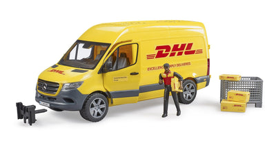bruder 02671 - MB Sprinter DHL mit Fahrer inkl. Gitterbox mit Versandpaketen - 1:16 Versand & Logistik Fahrzeug Transporter Paket-Dienst Lieferwagen