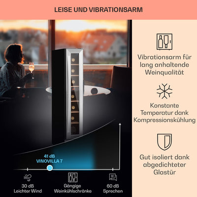 Klarstein Weinkühlschrank, 1 Zonen Getränkekühlschrank, Kleiner Einbau-Weinschrank Schmal, 20L Wein-Kühlschrank mit Glastür, Indoor/Outdoor Flaschenkühlschrank, Wine Fridge 5-22°C, 7 Flaschen