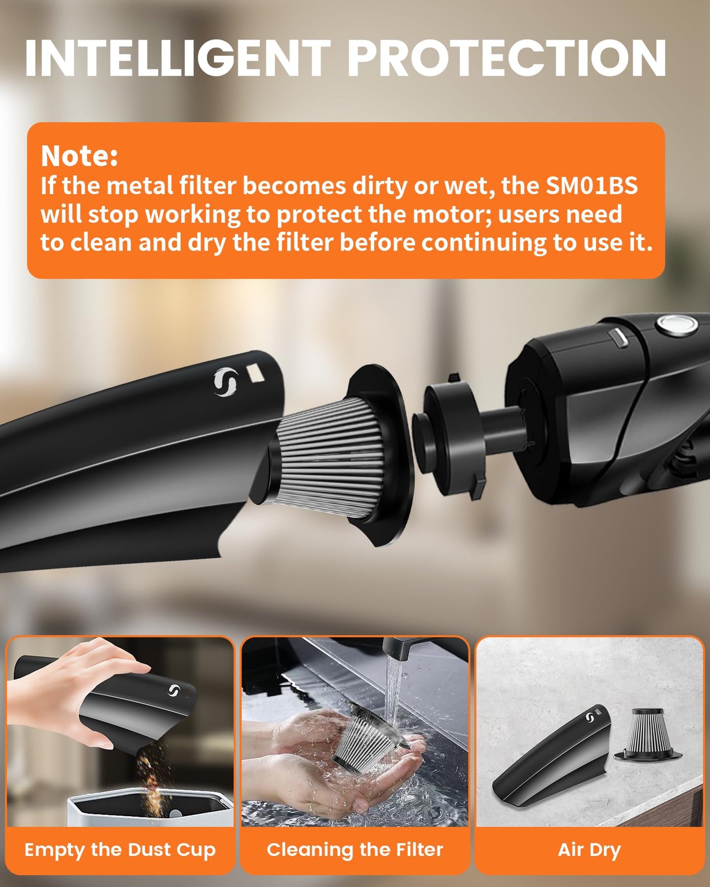 SERVOMASTER Handstaubsauger 12000Pa, Handstaubsauger Akku kabellos, Leistungsstarker Auto Staubsauger Wiederaufladbar, Mini Staubsauger mit Waschbar Edelstahl HEPA-Filter für Auto Haus Büro, Tierhaare