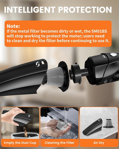 SERVOMASTER Handstaubsauger 12000Pa, Handstaubsauger Akku kabellos, Leistungsstarker Auto Staubsauger Wiederaufladbar, Mini Staubsauger mit Waschbar Edelstahl HEPA-Filter für Auto Haus Büro, Tierhaare