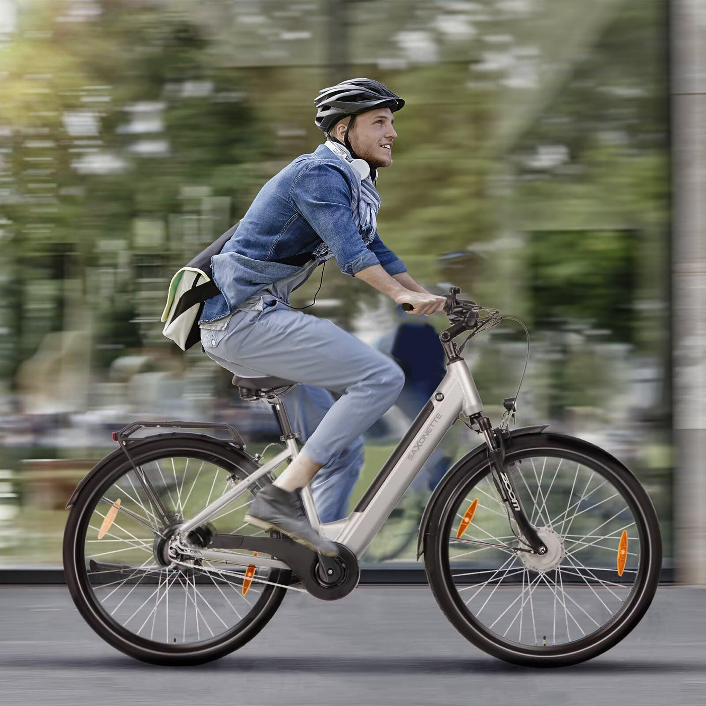 SAXONETTE E Bike Damen 28 Zoll mit Rücktrittbremse und nabenschaltung, Elektro Fahrrad Erwachsene mit 36V 13Ah BMS Akku, 7 Gang Pedelec mit Federgabel, Ebikes mit Gepäckträger für Damen und Herren