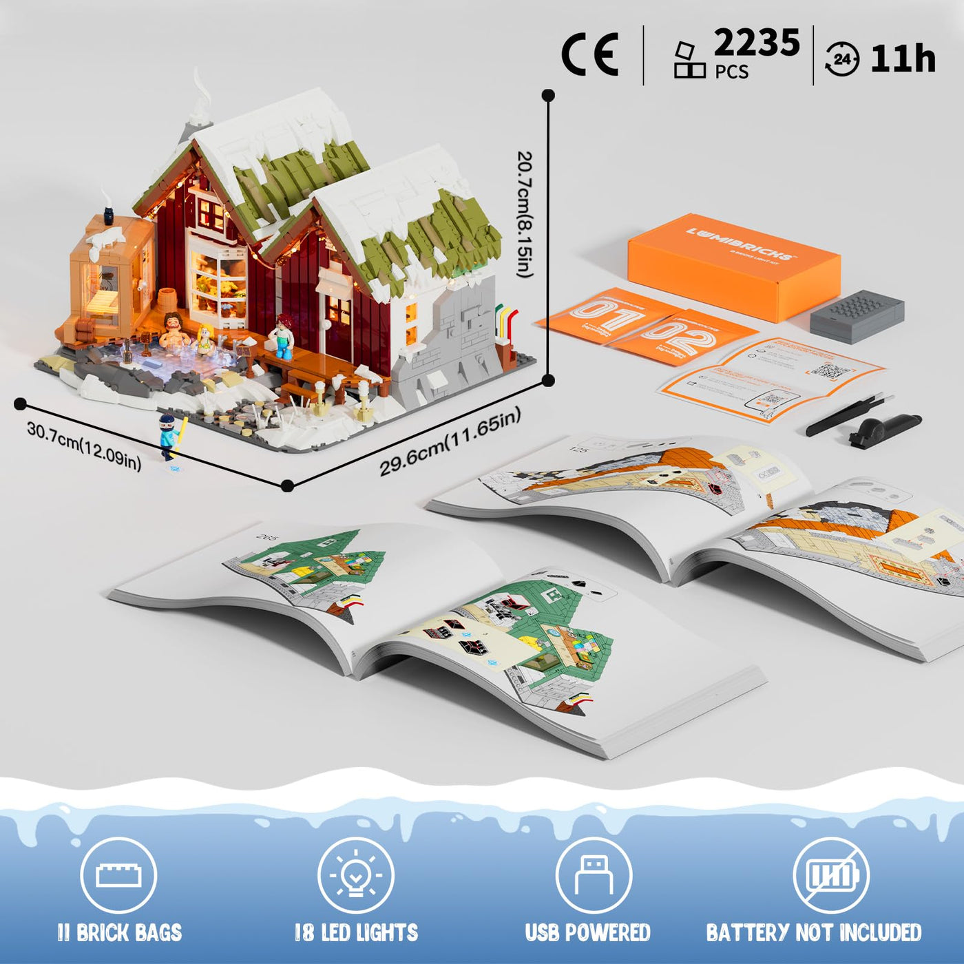 Lumibricks Island SPA-Hütte mit LED – 2235 Teile Winterbeleuchtung Nordisches Grasdach-Haus Set mit Sauna & Hot Spring, Teilbare Reihenhäuser, Immersive Nordische Kultur, Geschenk & Wohnungsdeko