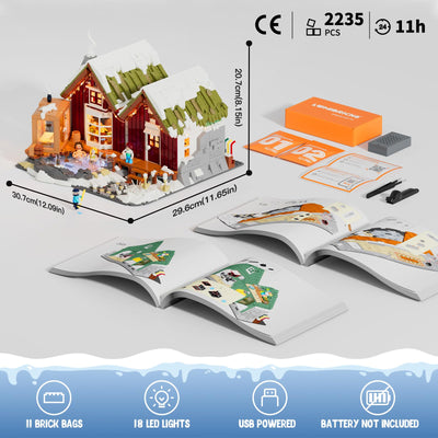Lumibricks Island SPA-Hütte mit LED – 2235 Teile Winterbeleuchtung Nordisches Grasdach-Haus Set mit Sauna & Hot Spring, Teilbare Reihenhäuser, Immersive Nordische Kultur, Geschenk & Wohnungsdeko