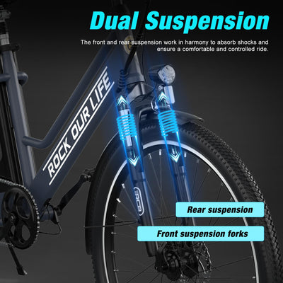 RCB 26" E Bike, 250W Motor, 7 Gang, Reichweite 35-90 km, City Ebike,Doppelscheibenbremsen, Elektro-Mountainbike mit Wasserdichter Fahrradtasche