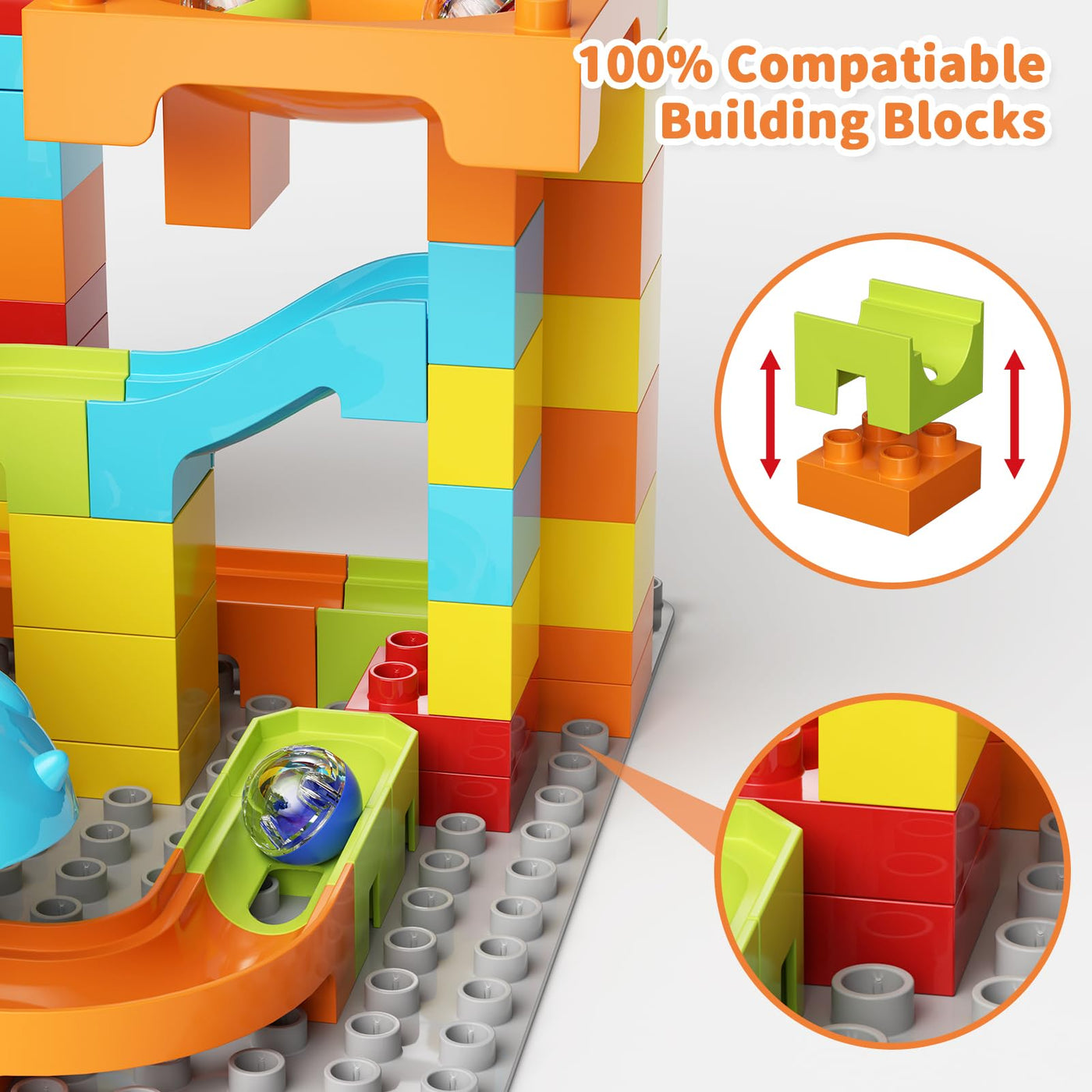 burgkidz Murmelbahn Bauklötze Dinosaurier Set, 78-teiliges Interaktive Kugelbahnen Labyrinth Spiel Kompatibel Konstruktionsspielzeug, STEM Pädagogisches Geschenk für Kinder Alter von 3+ Jahren