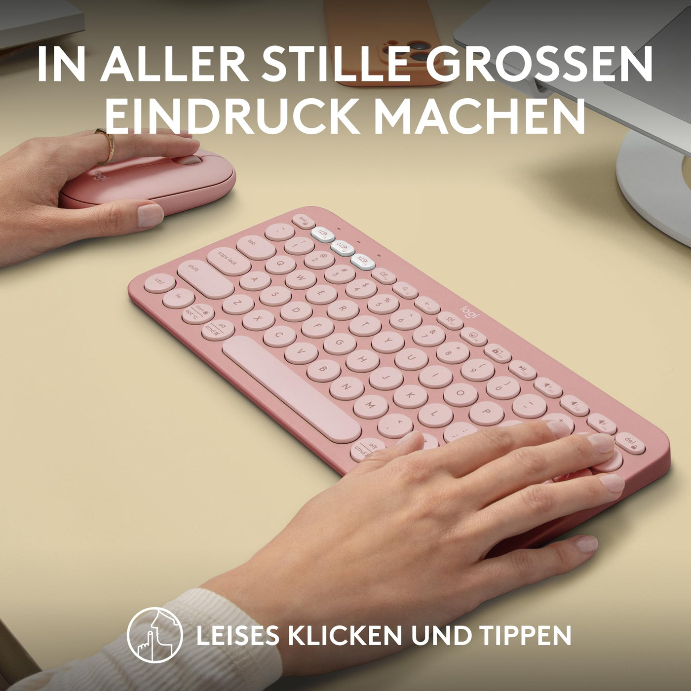 Logitech Pebble 2 Combo, kabellose Tastatur und Maus, leise und mobil, anpassbar, Logi Bolt, Bluetooth, Easy-Switch für Windows, macOS, iPadOS, Chrome - Deutsches QWERTZ-Layout, Rosa