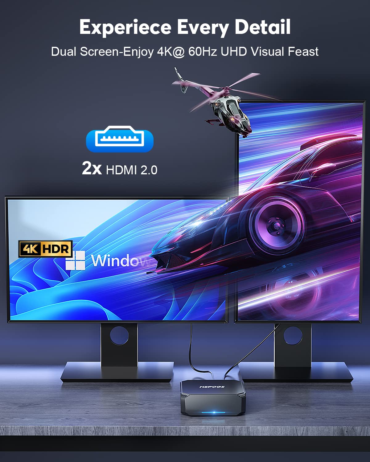 NiPoGi AK2 Plus Mini PC, Ιntel Alder Lake-N100 (bis zu 3,40 GHz, TDP 6 W), 16GB DDR4 512GB M.2 SSD Mini Desktop Computer, 2X HDMI, 4K UHD Dual Display Micro PC mit VESA/RJ45/Dual WiFi