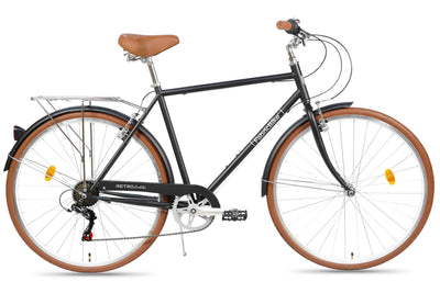 FabricBike Southken - City Bike 28 Zoll, Cityräder, klassisches Stadtrad, Fahrrad mit Korb, bequemer Sattel, 7-Gang-Schaltung (Southken Matte Black, L-58cm)