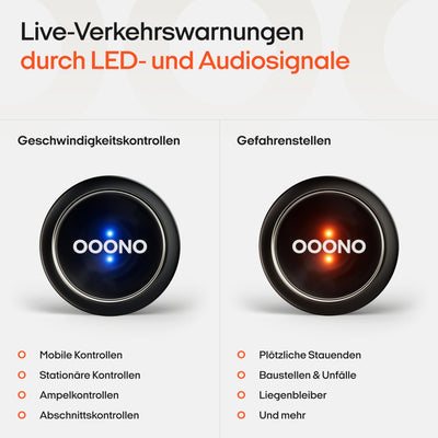 OOONO CO-DRIVER NO1: Warnt vor Blitzern und Gefahren im Straßenverkehr in Echtzeit, automatisch aktiv nach Verbindung zum Smartphone über Bluetooth, Daten von Blitzer.de