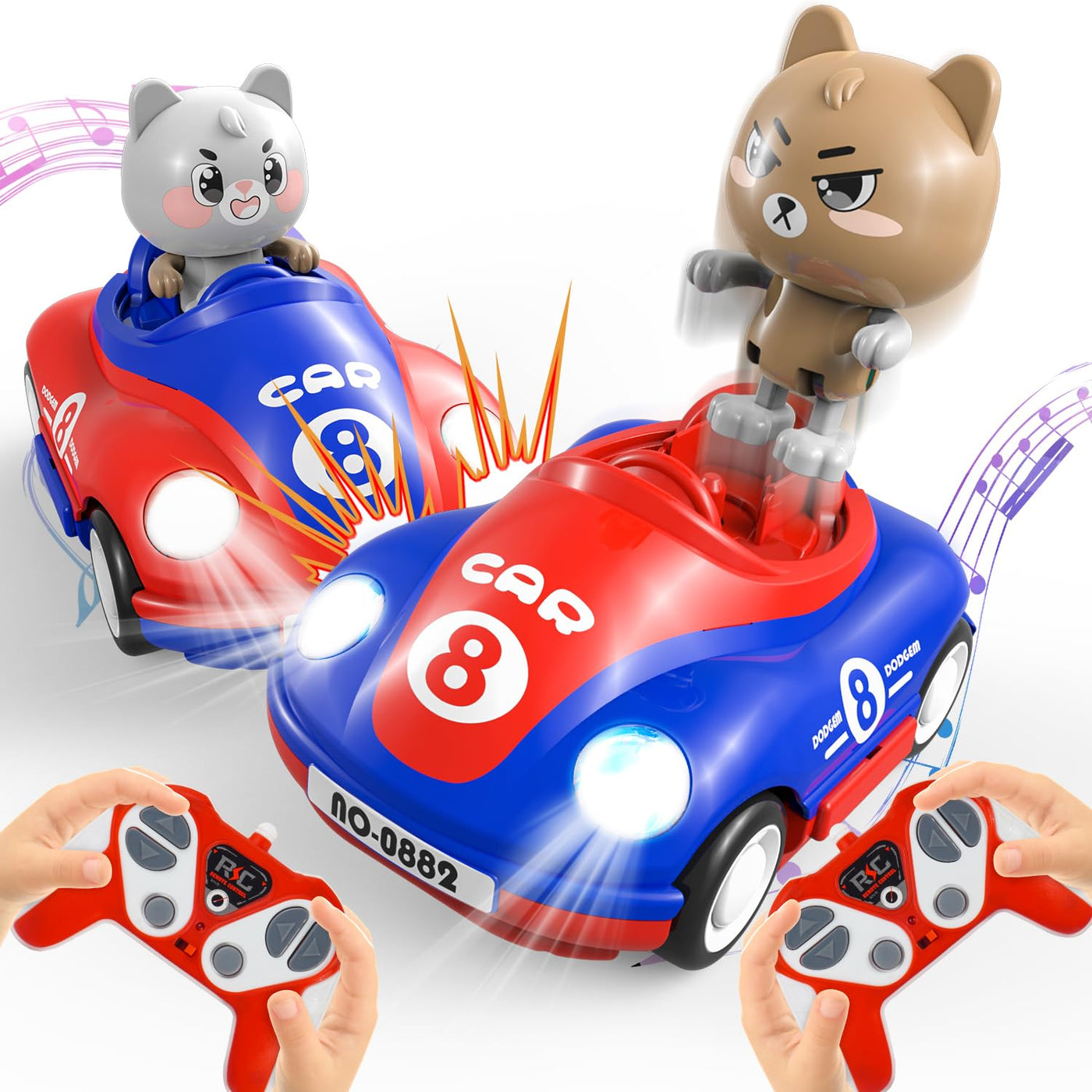 Ferngesteuertes Auto ab 2 Jahre, 2PCS RC Bumper Cars mit Musik und Licht, 2.4GHz Autoscooter Ferngesteuert Kinder mit 2 Akku 50 Minuten, Auto Spielzeug ab 2 Jahre, Geschenke 2 3 4 Jahre Junge Mädchen