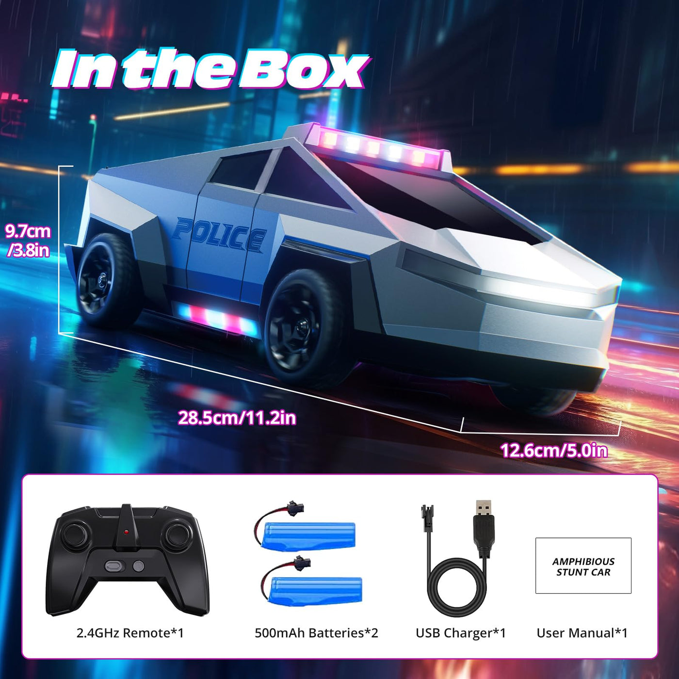 Tecnock Ferngesteuertes Auto für Kinder, 1:18 Maßstab Polizeiauto mit LED-Lichtern, 2 wiederaufladbare Batterien, 2,4GHz All-Terrain RC Auto, Spielzeug Geschenk für Jungen & Mädchen ab 3–12 Jahren+