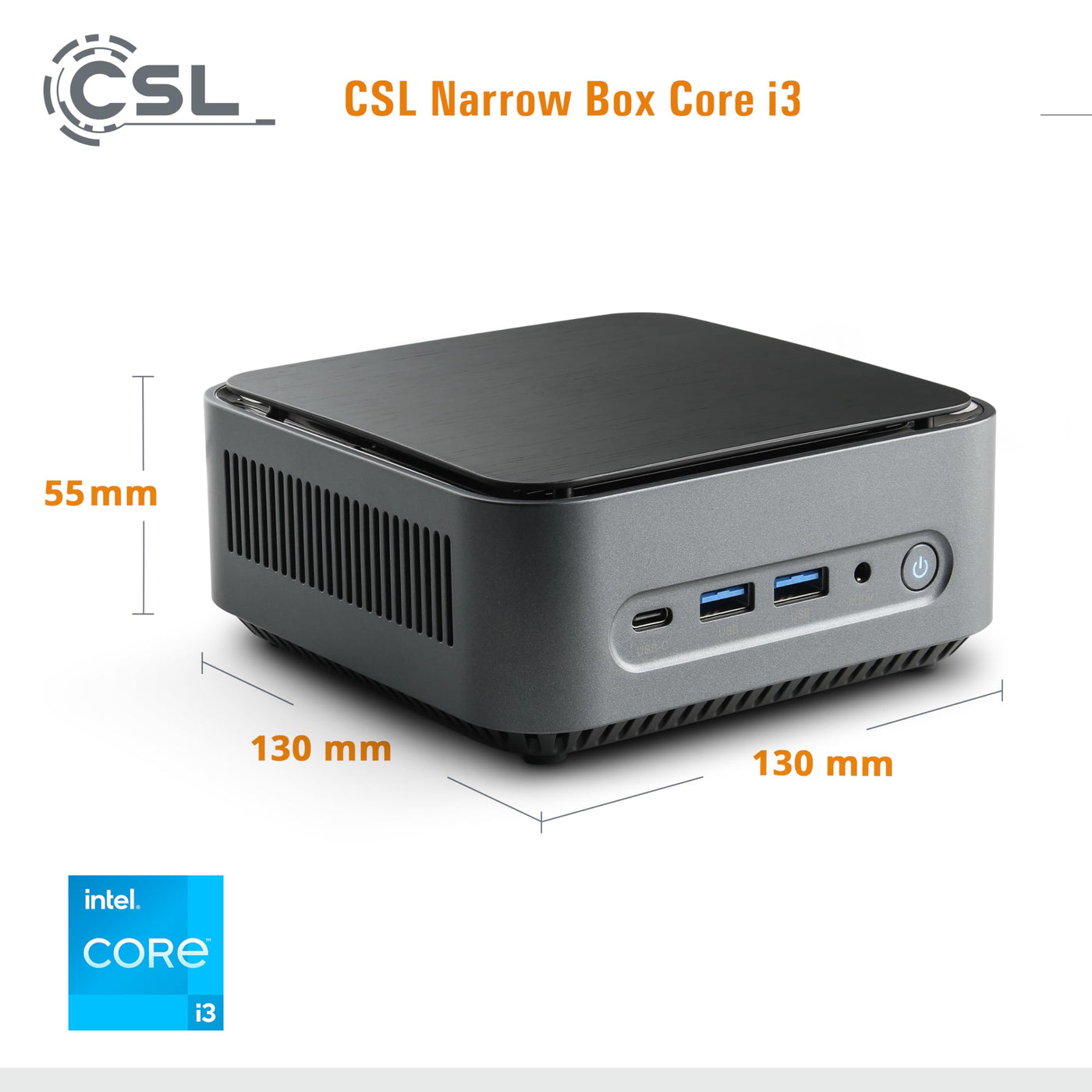 Mini PC CSL Narrow Box Core i3 Windows 11 Pro, Intel Core i3-N305 8X 3800 MHz Turbotakt, 1000 GB M.2 SSD, 16 GB DDR4-RAM, Intel UHD Grafik, HDMI 2, USB 3.2, BT 5.2, DisplayPort, Dual WLAN