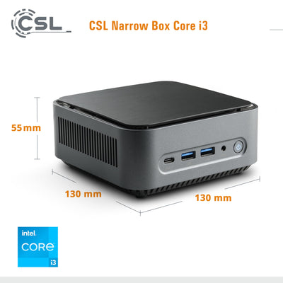 Mini PC CSL Narrow Box Core i3 Windows 11 Pro, Intel Core i3-N305 8X 3800 MHz Turbotakt, 1000 GB M.2 SSD, 16 GB DDR4-RAM, Intel UHD Grafik, HDMI 2, USB 3.2, BT 5.2, DisplayPort, Dual WLAN