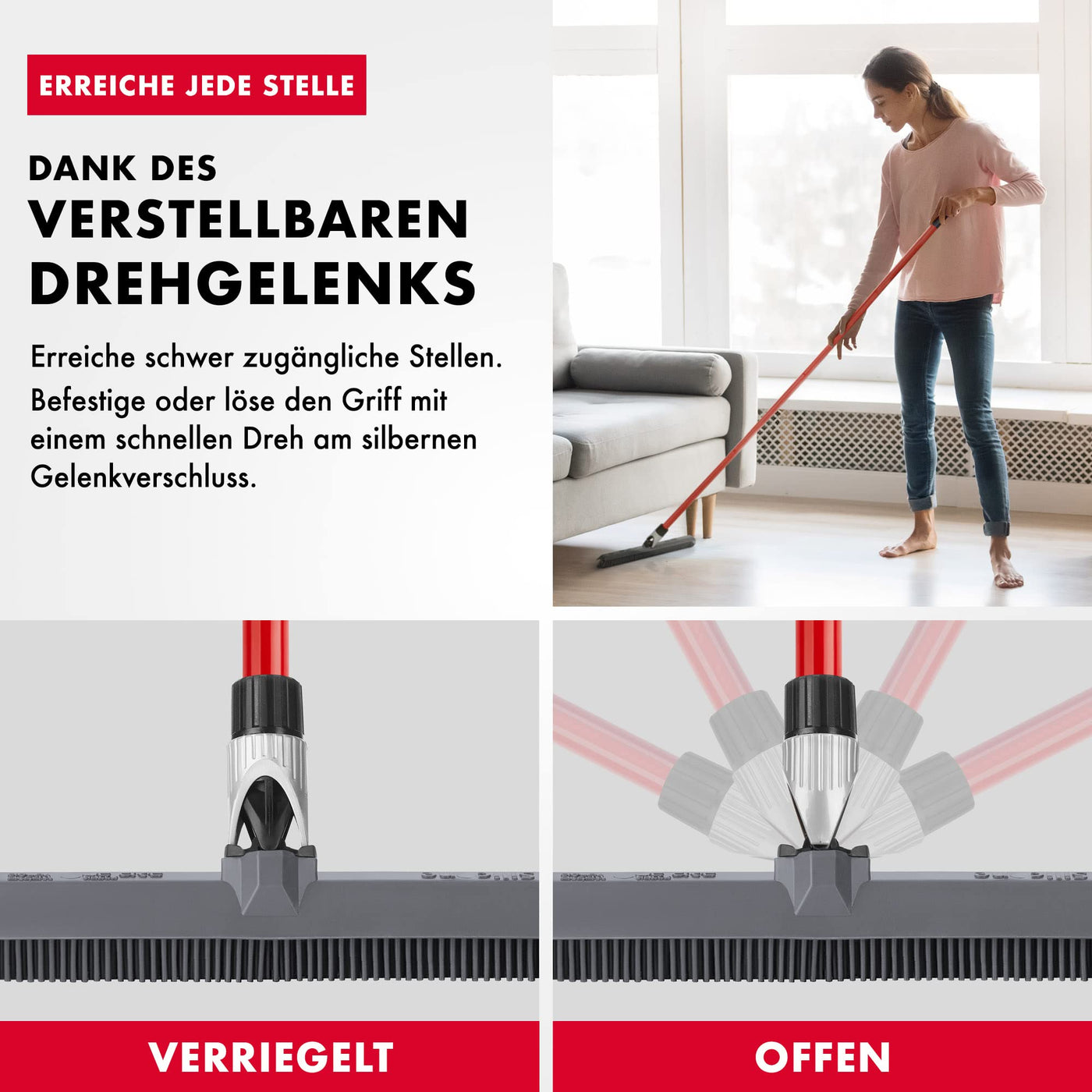 Tyroler Silikon Besen & Bodenabzieher | Kehrbesen-Kopf aus 100% Silikon 41 cm | Besen mit Stiel und 140 cm Anti-Rost-Griff | Silikonbesen mit Stiel | Gummibesen mit Stiel | Gummibesen Tierhaare