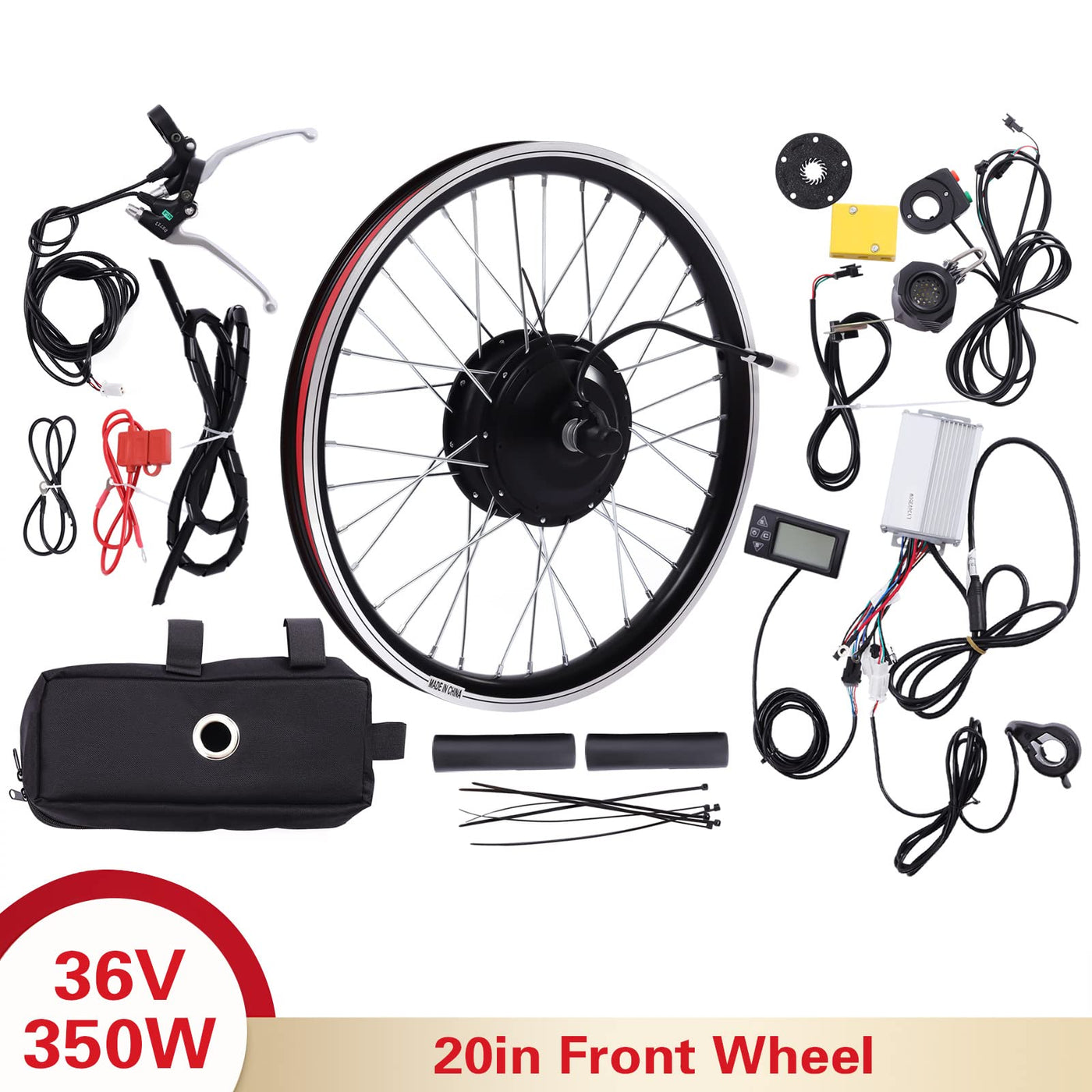 Zalydala Elektrofahrrad Umrüstsatz Vorderrad Motor 350W E-Bike Kit 36V Nabenmotor 20" Fahrrad Controller mit LCD Display Controller Bremse