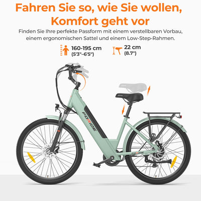 Foride Roamer 1 ST 27,5" E-Bike für Erwachsene, 7 Gang Elektrofahrrad mit Austauschbarem 36V 13Ah Akku, 250W Motor, 25 km/h und 100km Reichweite E-Bike Damen Herren für Städtische Pendler (Grau)