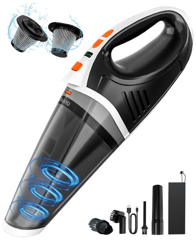 TANYO Handstaubsauger Akku 5 In 1, 15000Pa/10000Pa 2 Drehzahl Auto Staubsauger Stark mit LED Licht, Nass/Trocken Tragbarer Handstaubsauger Kabellos für den Auto, Haus, Küche, Tierhaare(Weiß Orange)