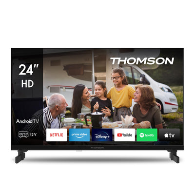 Thomson 24 Zoll (60 cm) LED HD 12V Camping Smart Android TV, Google Assistant, Wi-Fi, Dolby Digital, Bluetooth, Triple-Tuner (Kabel/Satellit/Antenne), HDMI, CI+, A+ Panel- 24HA2S13C