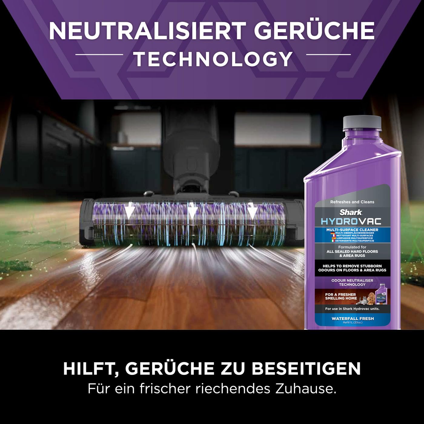 Shark HydroVac Kabelloser Hartbodenreiniger mit antimikrobieller Bürstenrolle, Mehrzwecklösung geruchsneutralisierend, selbstreinigender Bodenreiniger, saugt & wischt, Grau WD210EU