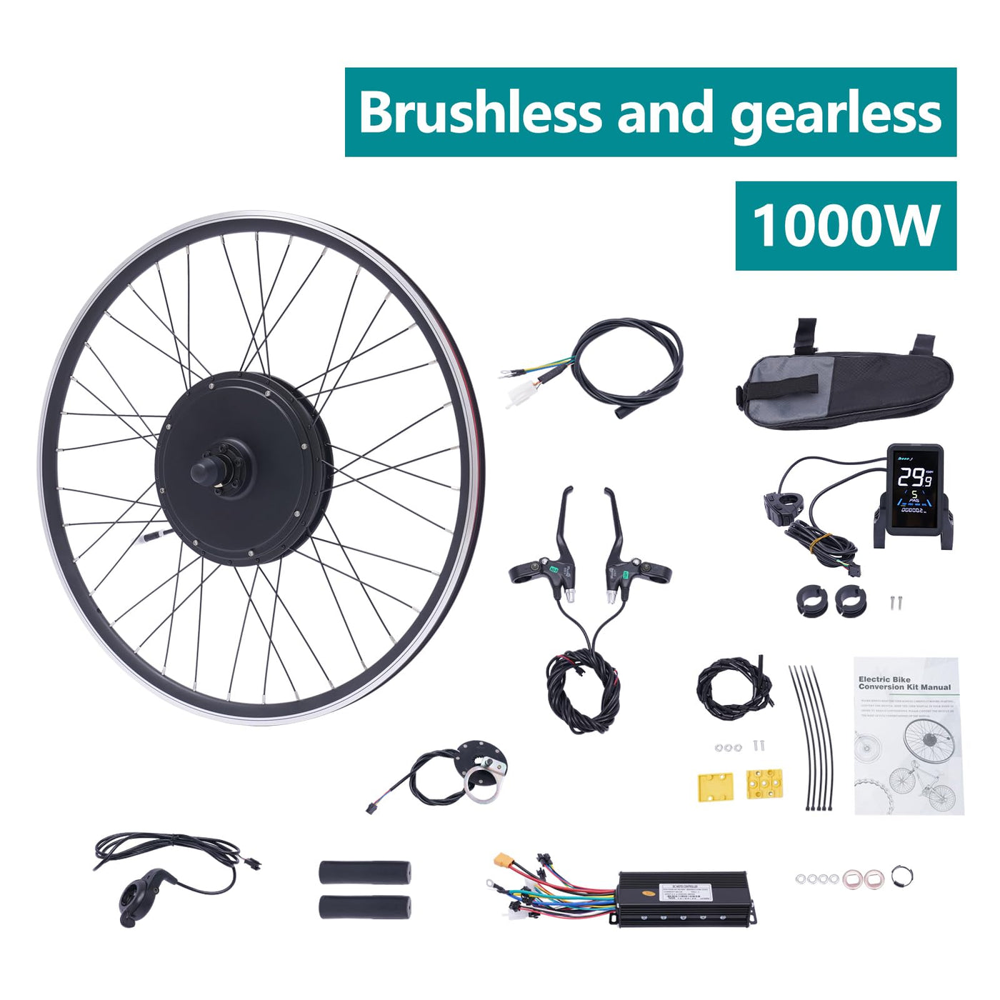 SABUIDDS 28"/29"/700C 48V 1000W E-Bike Umbausatz Ebike Nachrüstsatz DIY E-Bike mit LCD Display Electric Bicycle Umbausatz für V-Brake Scheibenbremse Vorderrad Bike (für HL Plus 48V 13Ah Akku)