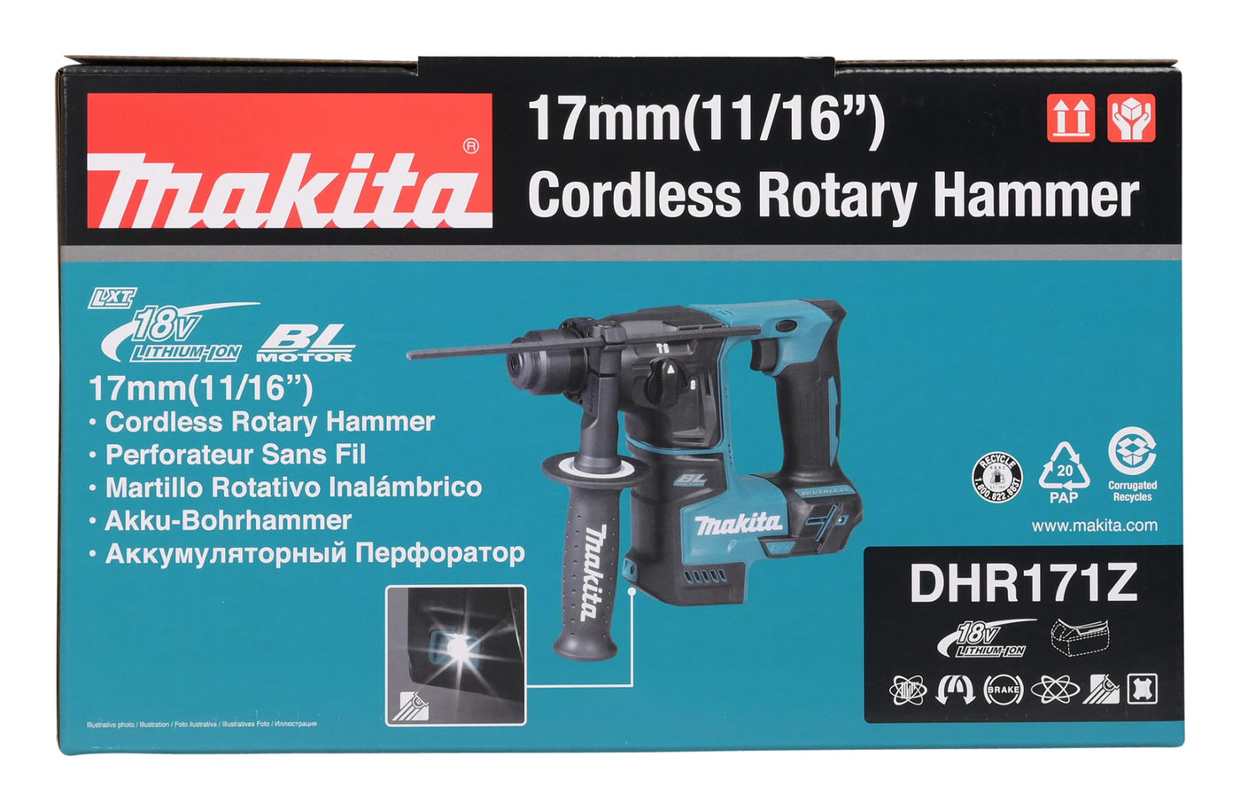 Makita DHR171RAX3 Akku-Bohrhammer für SDS-PLUS 18V / 2,0 Ah, 2 Akkus + Ladegerät + Zubehör im Transportkoffer