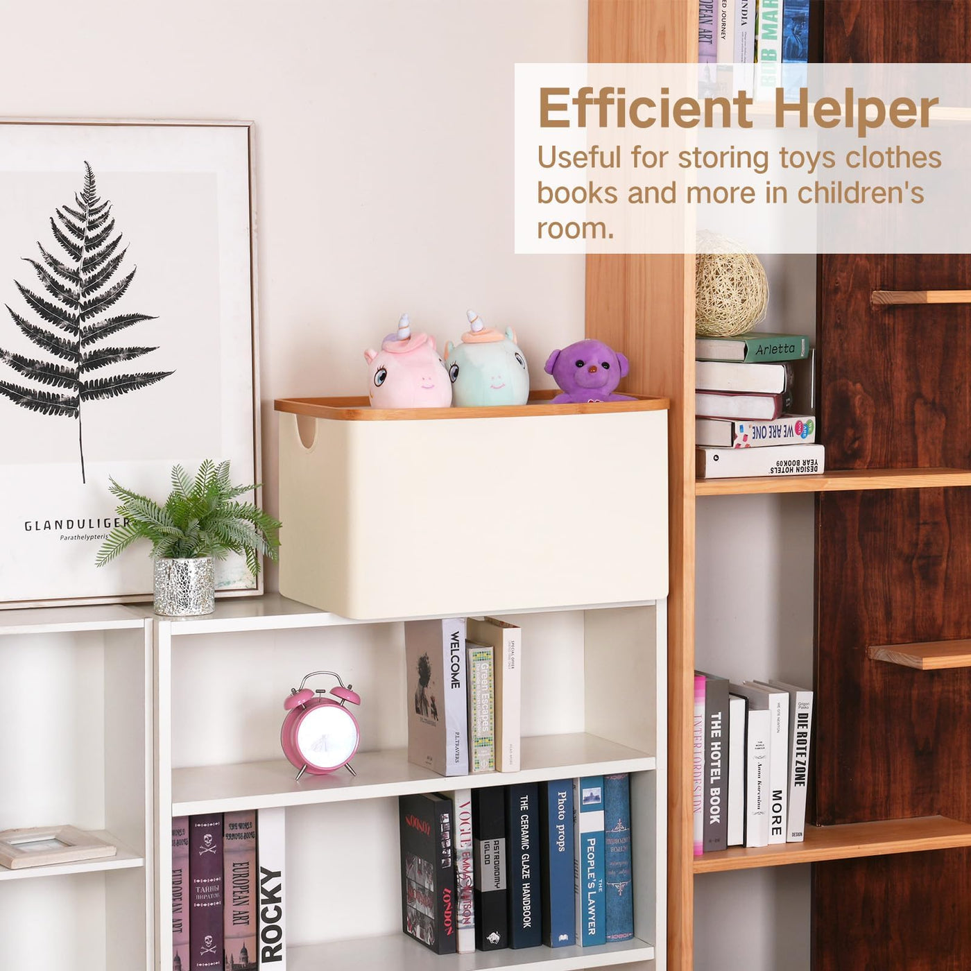 efluky Faltbarer Wäschekorb 60L, Bambus Stoff Faltbarer Storage Basket, Aufbewahrung Klappbar Wäschekorb, Laundry Baskets für Schlafzimmer Badezimmer (Beige)