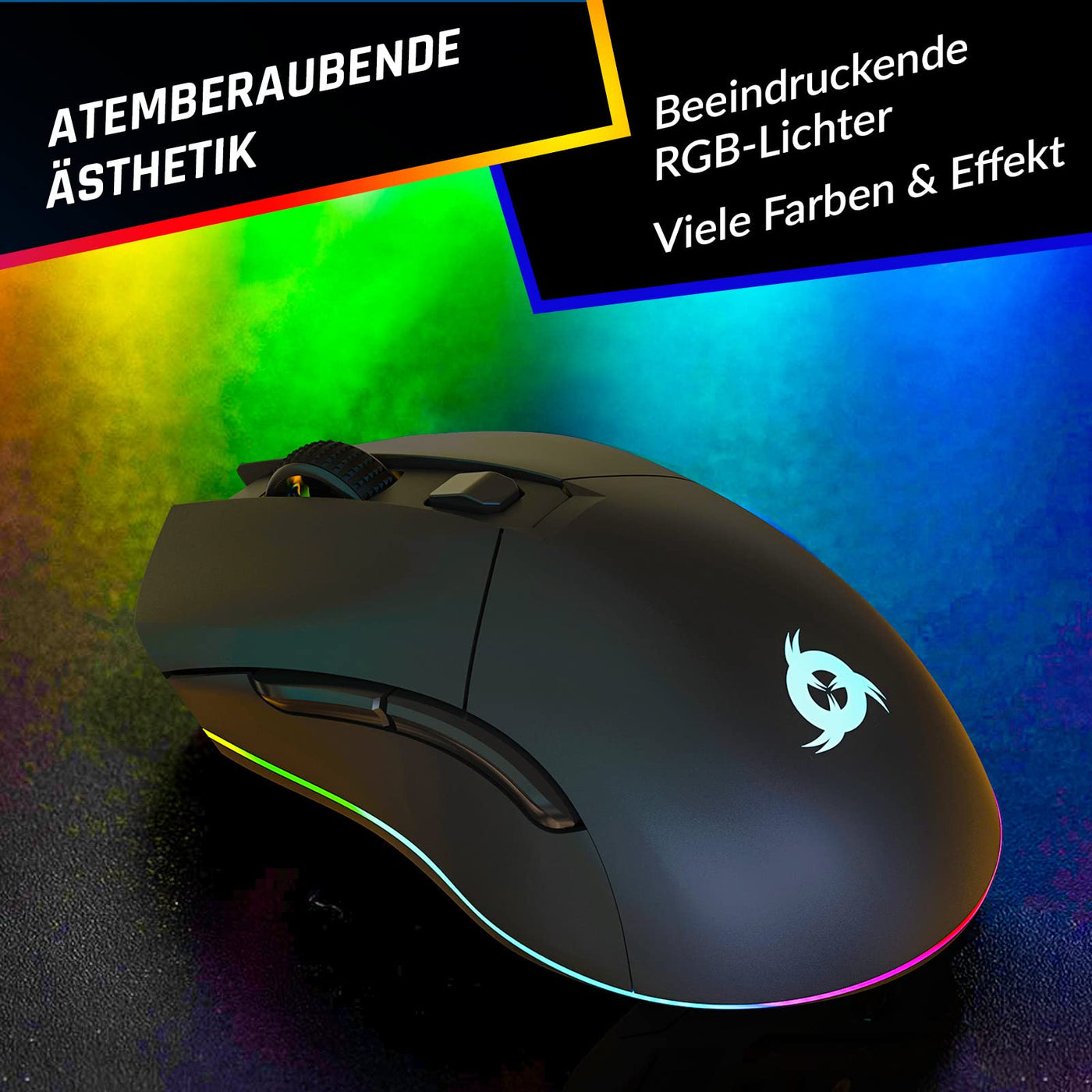 KLIM Blaze Pro Wiederaufladbare kabellose Maus - NEU 2024 - Gaming Maus mit RGB und Ladestation - Hochpräziser Sensor und langlebiger Akku - Bis zu 6000 DPI - Kabel- und Wireless Mouse für PC