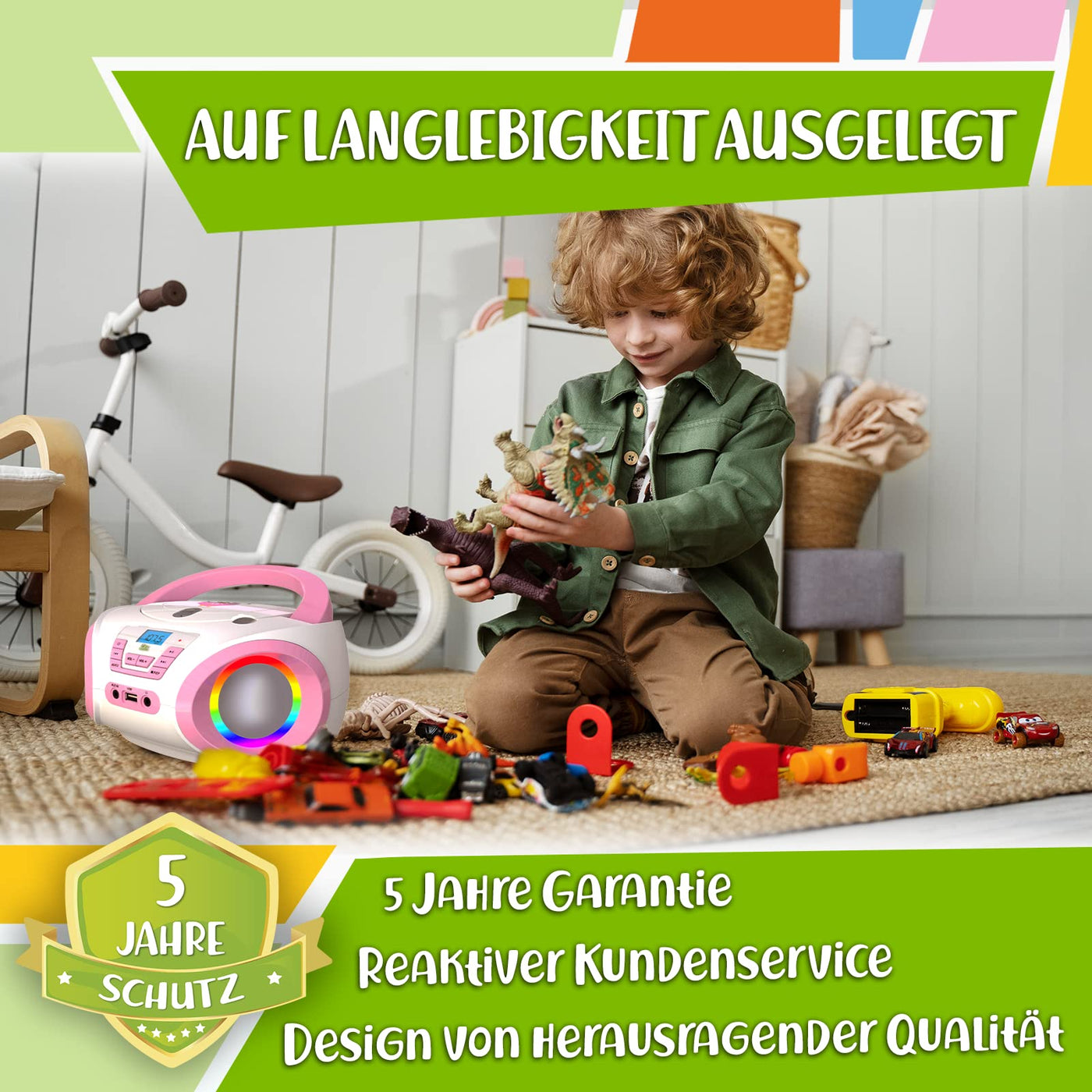 TinyGeeks Tunes Kids Boombox CD-Player für Kinder NEU + UKW-Radio + Inklusive Batterien + Rosa Radio - mit Lautsprechern Kinder und Kleinkinder - Rosa