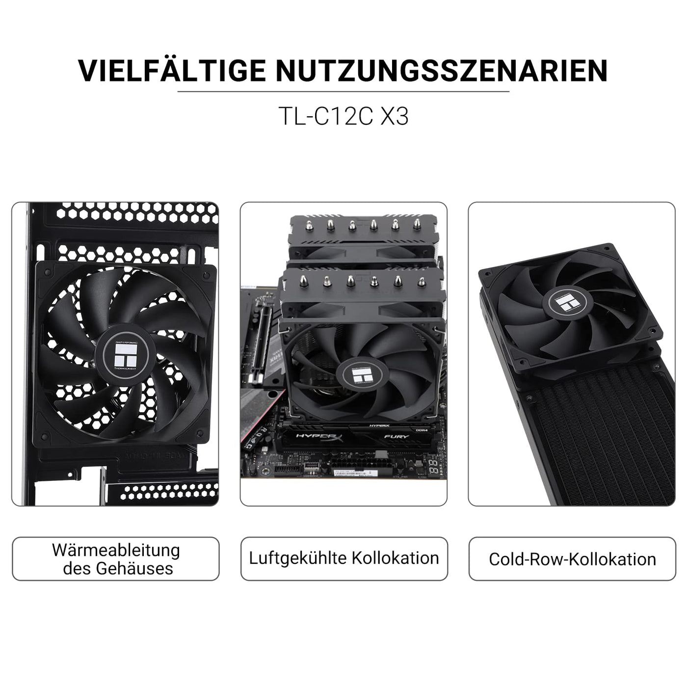 Thermalright TL-C12C CPU-Lüfter 120mm Gehäuse Kühler Lüfter, 4Pin PWM Silent Computer Lüfter mit S-FDB Lager enthalten, bis zu 1550RPM Lüfter