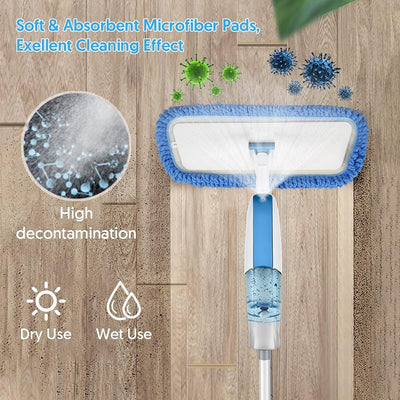 Sprühwischer Bodenwischer, FORSPEEDER Wischmopp mit Sprühfunktion mit 410ml Wassertank Trocken-Nassmopp Sprühwischer Bodenwischer mit 3 Waschbaren Mikrofaser Pads Wischer Boden Spray Mop