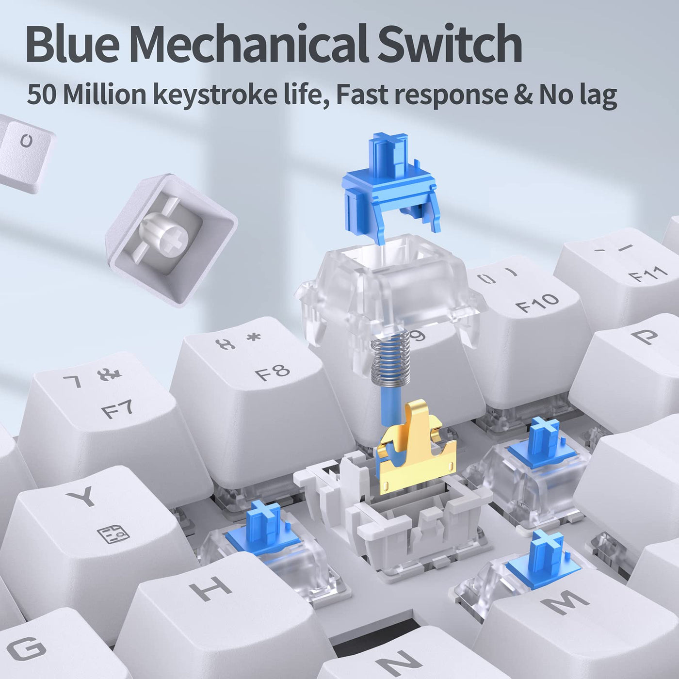 TMKB Mechanische Gaming Tastatur, T68se 60% Prozent Tastatur mit USB Kabel, Anti Ghosting QWERTY Layout Mini Blue Switches Keyboard für PC Windows/Mac OS, Weiß