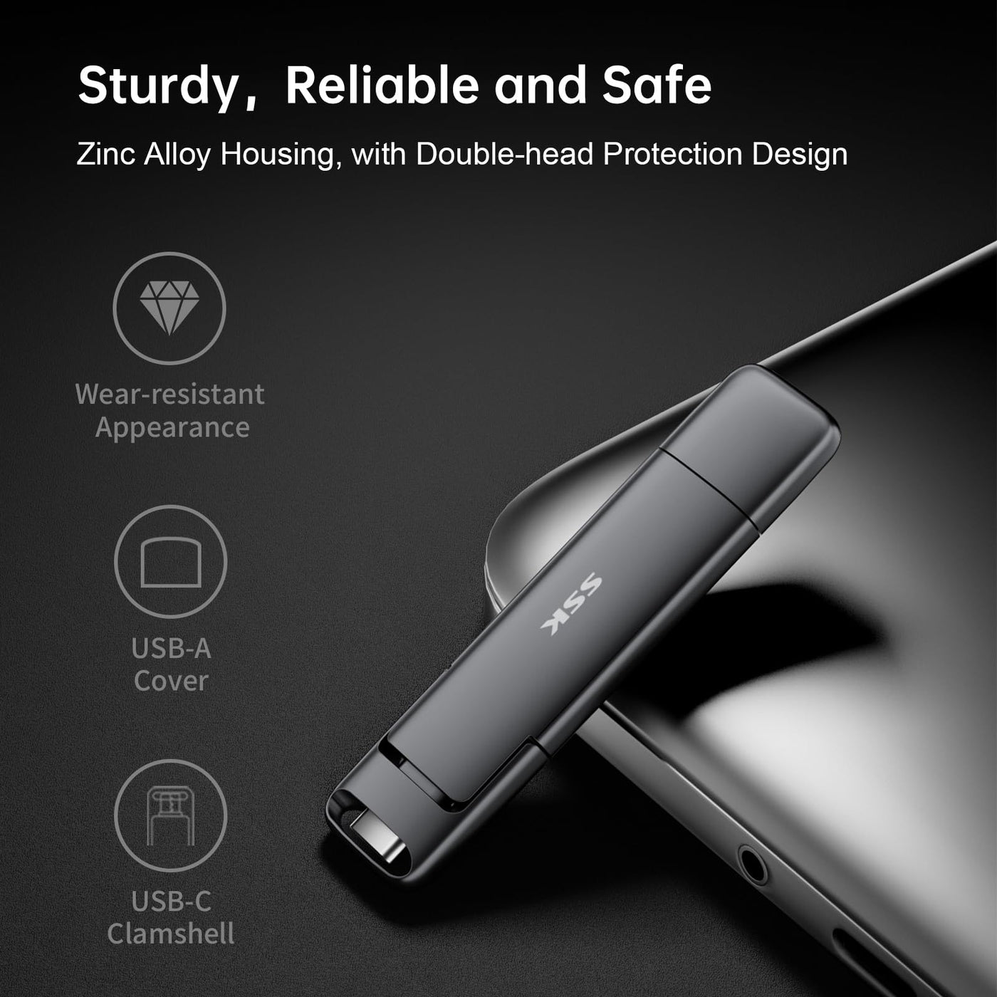 SSK Externe USB C SSD 1TB External Hard Drive, with up to 1000 MB/s, Fast USB Stick, Dual USB C + USB A USB Stick 3.2 Gen2 Memory Stick for iPhone 15/PS4/Android Phone/Tablet/Windows/Mac