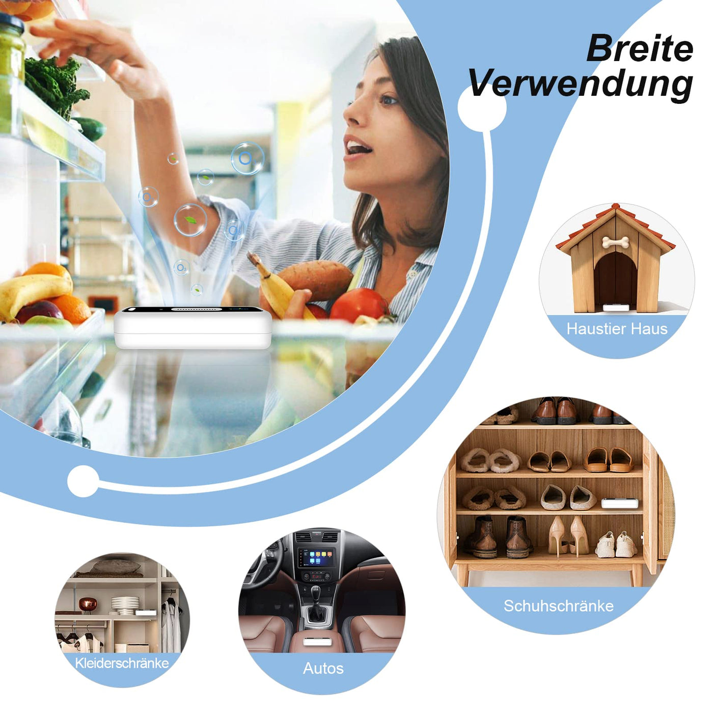 USB Kühlschrank Deo, LED-Display, Mini Ozongenerator Luftreiniger Kühlschrank Geruchskiller, Wiederaufladbar Geruchsneutralisierer, Geruchsentferner für Kühlschrank, Auto, Schuhschrank, Kleiderschrank