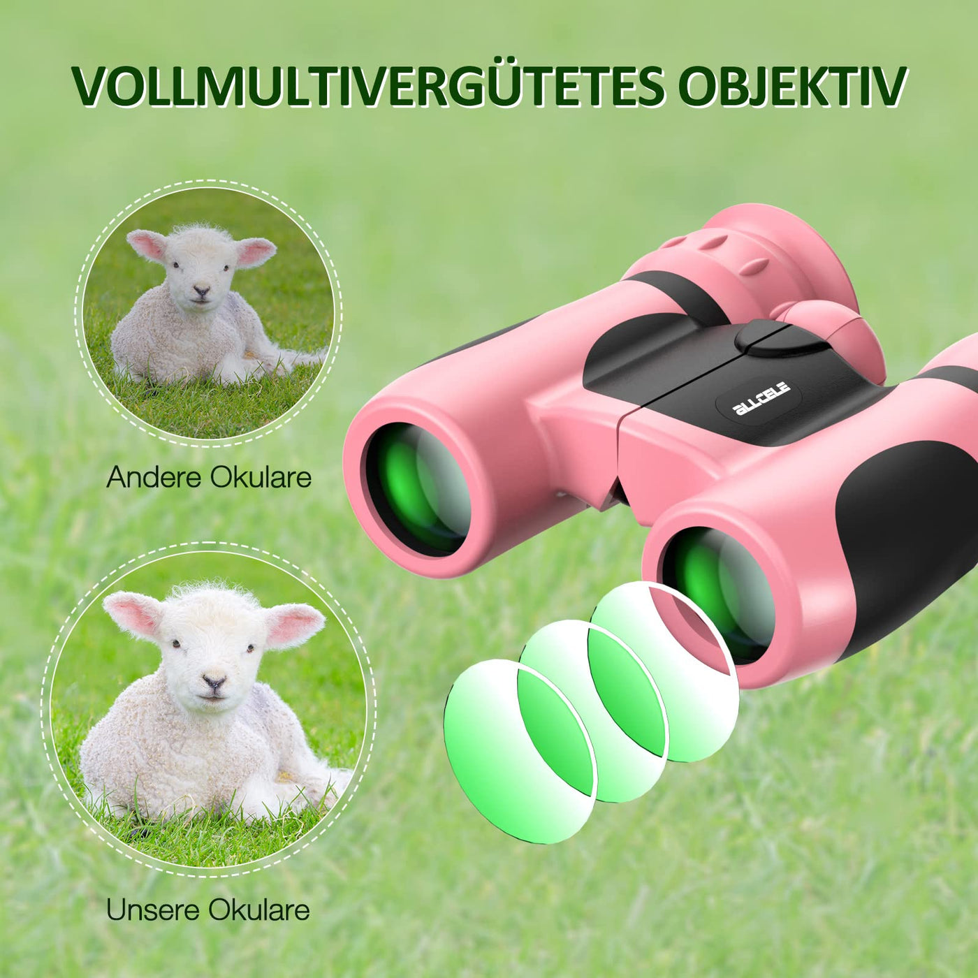 ALLCELE Fernglas für Kinder, Kinderfernglas mit starker Vergrößerung 8 x 21, Outdoor Exploration Ferngläser Spielzeug für Junge Mädchen ab 3-12 Jahre.