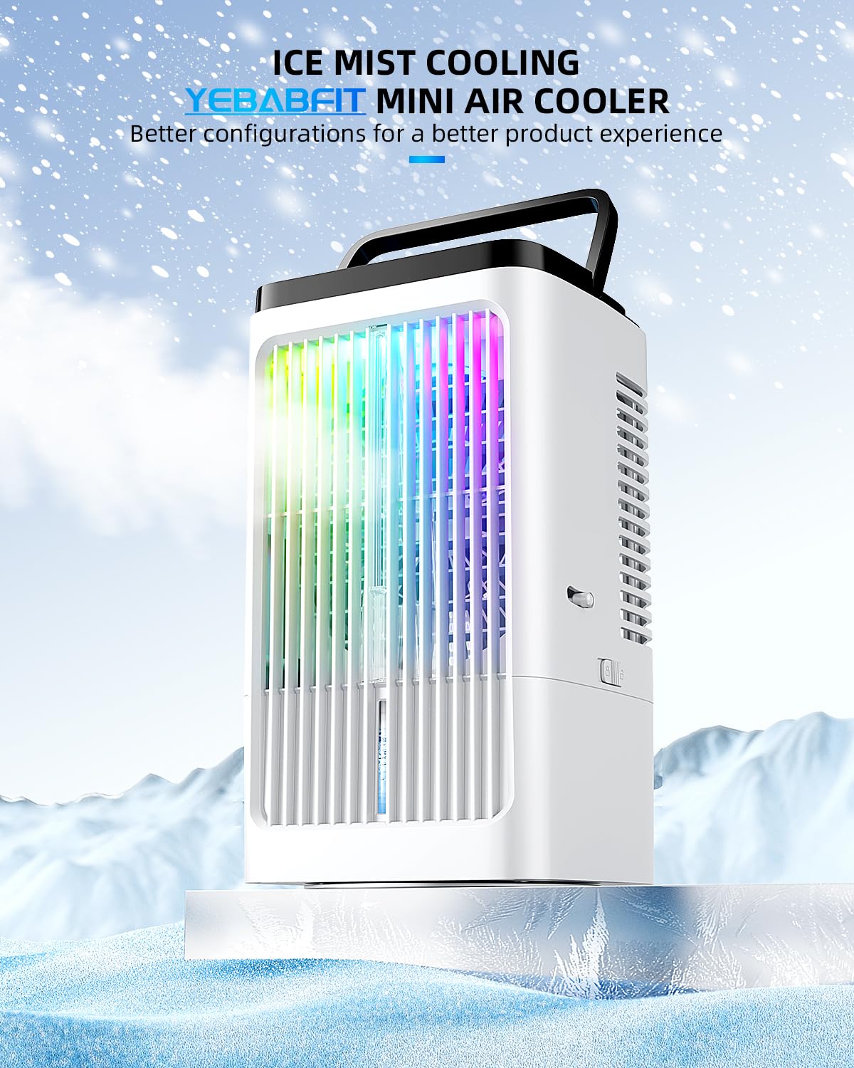 Tragbare Klimaanlage, 1500ml Lüfter, 4 Geschwindigkeiten, 7 Farben LED-Beleuchtung, 2 Sprühfunktionen und 1-8 Stunden Timer, perfekt für Schlafzimmer, Büro
