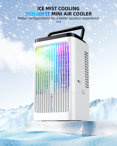 Tragbare Klimaanlage, 1500ml Lüfter, 4 Geschwindigkeiten, 7 Farben LED-Beleuchtung, 2 Sprühfunktionen und 1-8 Stunden Timer, perfekt für Schlafzimmer, Büro