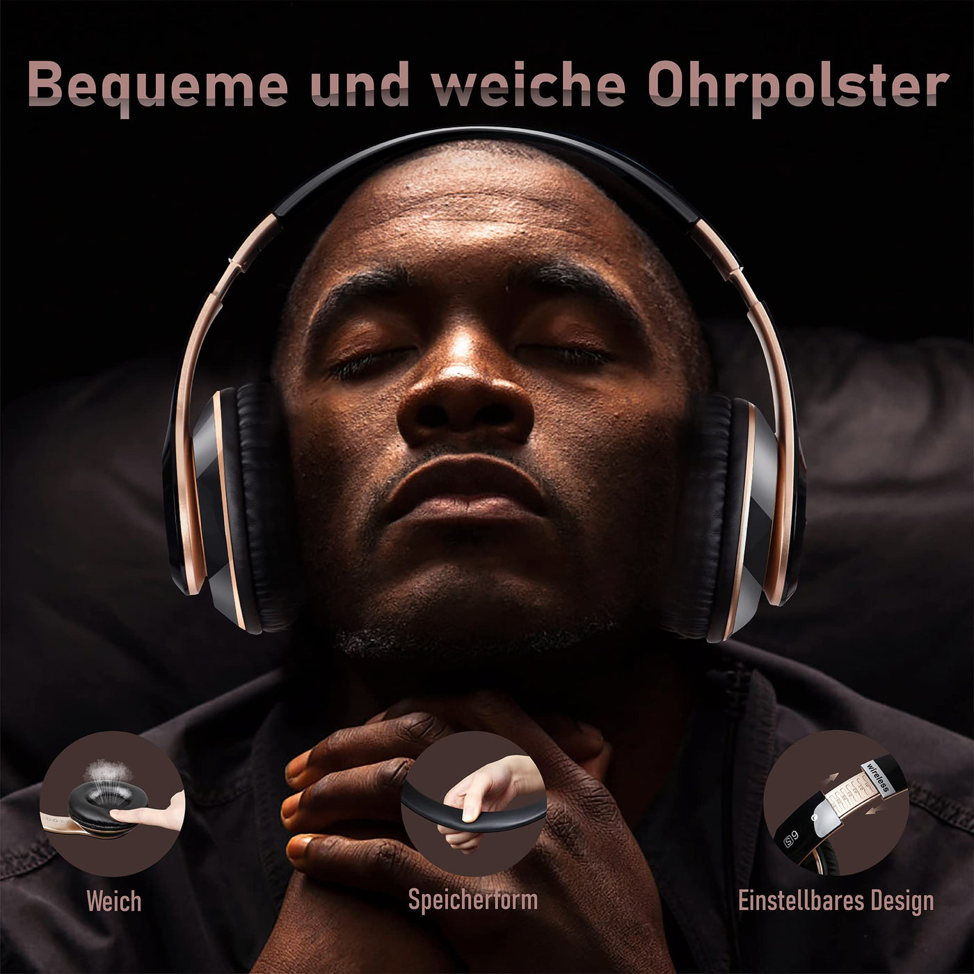 Lankey Sound Kopfhörer Kabellos Bluetooth, Bluetooth Kopfhörer Over-Ear mit 6 EQ Modi, 65 Std Kabellose Kopfhörer mit Eingebautem HD-Mikrofon, FM, SD/TF für Outdoor, Transport, Reisen, Studium