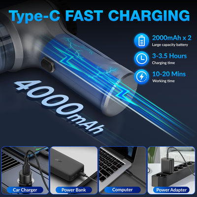 VEUWOLM Handstaubsauger, 12000Pa Handstaubsauger Akku, 3 in 1 Auto Staubsauger Staubgebläse Druckluft Handsauger, USB Wiederaufladbarer Mini Staubsauger, Tastatursauger für Auto, Haus, Büro, Silber