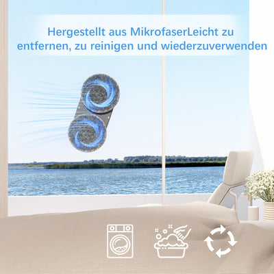 Tosima W2 Fensterputzroboter 3800PA, Fensterputzer Elektrisch- mit Dreifachem Sicherheitssystem, Intelligenter Navigation, Fernbedienung, für Alle Glatten Oberflächen, mit 12 Tüchern （6 Paare）