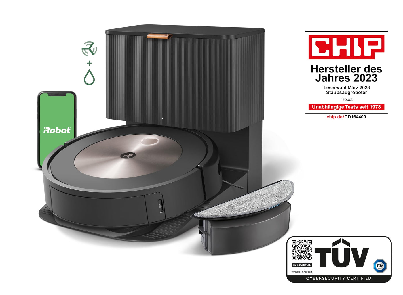 iRobot Roomba Combo j5+ (j5576) Saug- und Wischroboter, autom. Absaugstation, Kartierung, PrecisionVision Navigation, 4-Stufen-Reinigung, Objekterkennung und -vermeidung, Sprachassistentenkompatibel