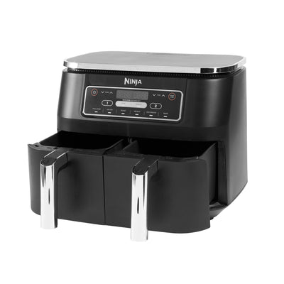 Ninja Foodi Dual Zone Digitale Heißluftfritteuse, 7,6L Airfryer, 2 Fächer, Antihaftbeschichtung, spülmaschinenfeste Körbe, 6-in-1, 4-6 Portionen, Schwarz AF300EU